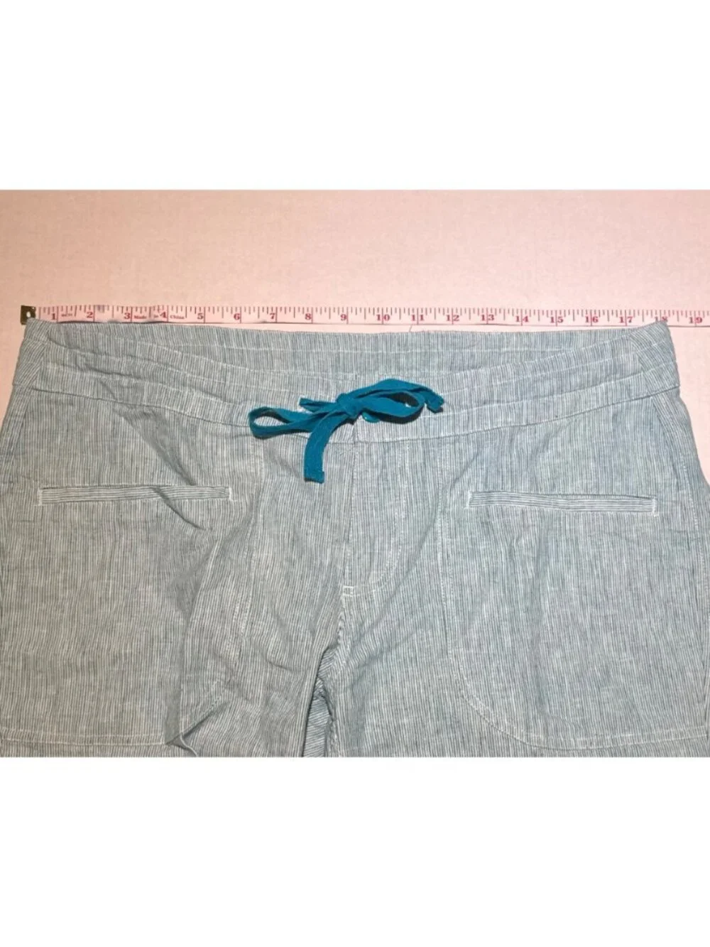 Freedom Trail by Kyodan womens L blue stripe linen cotton pants flat front mid